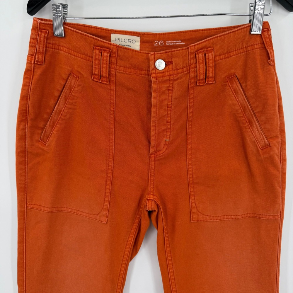 Pilcro and the Letterpress Orange Utility Straight Leg Raw Hem Pants Size 26 - Picture 3 of 10